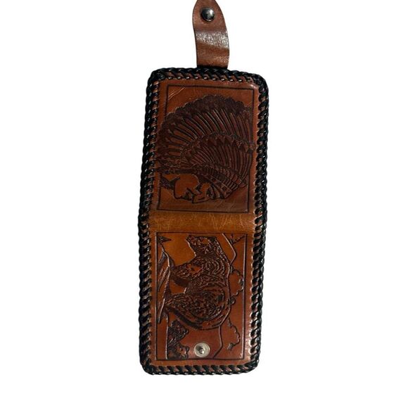 Vintage Men's Brown Hand Tooled Leather Native American Bi-fold Wallet OS - Picture 3 of 4